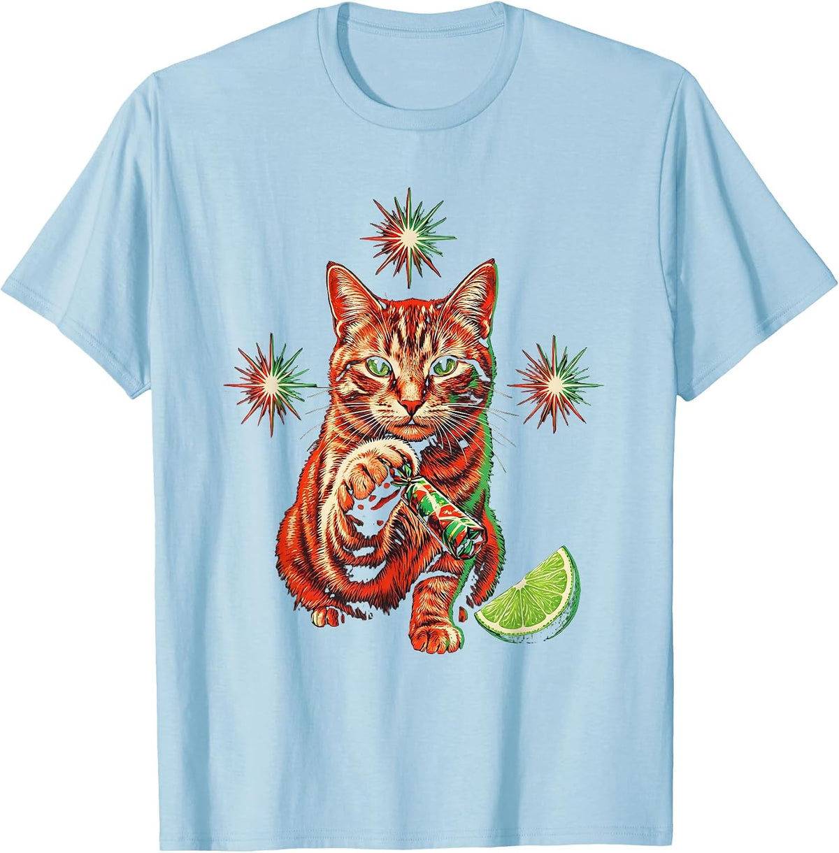 Men's Cute Fiesta Cat Party Favor Cinco De Mayo Humor T-Shirt - Baby Blue