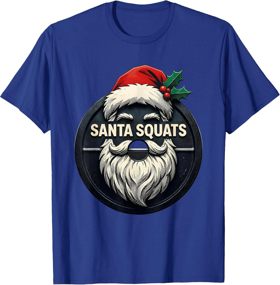 Santa Squats Funny Christmas Gym Bodybuilding Weightlifting T-Shirt - Royal Blue