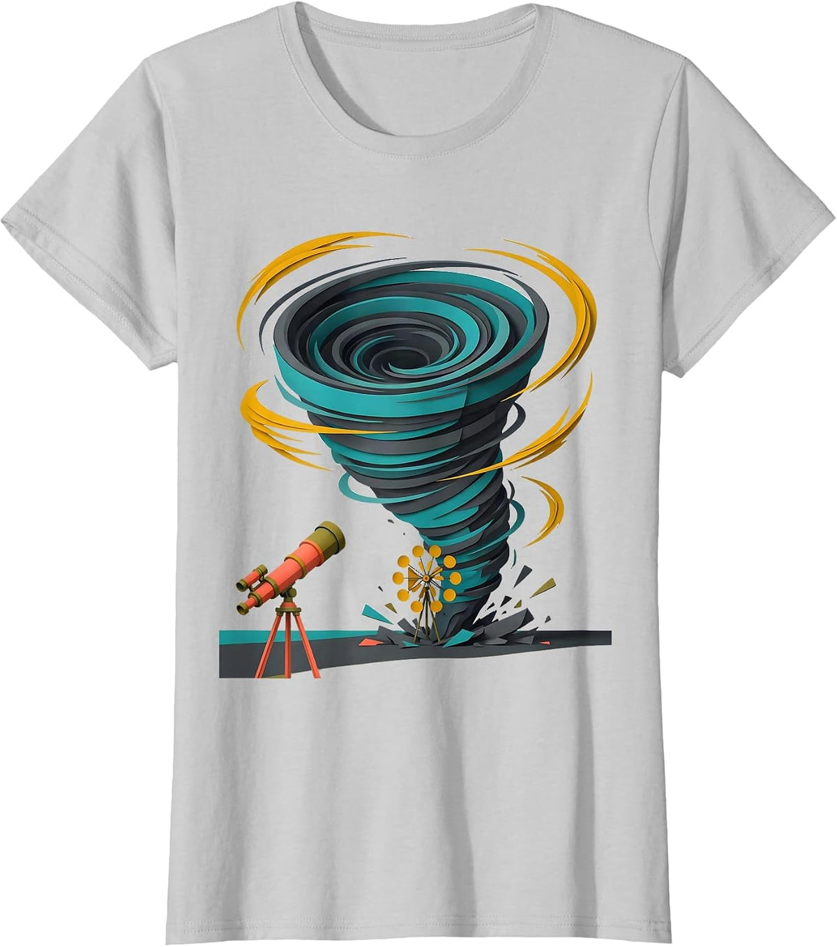 Women's Buoyant Tornado Funnel Midcentury Modern Meteorology Humor T-Shirt - Silver Grey