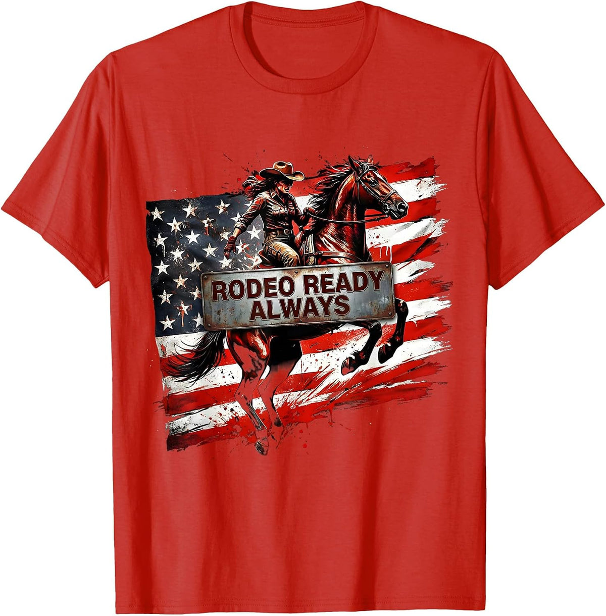 Men's Rodeo Ready Always Cowgirl Design T-Shirt - Red
