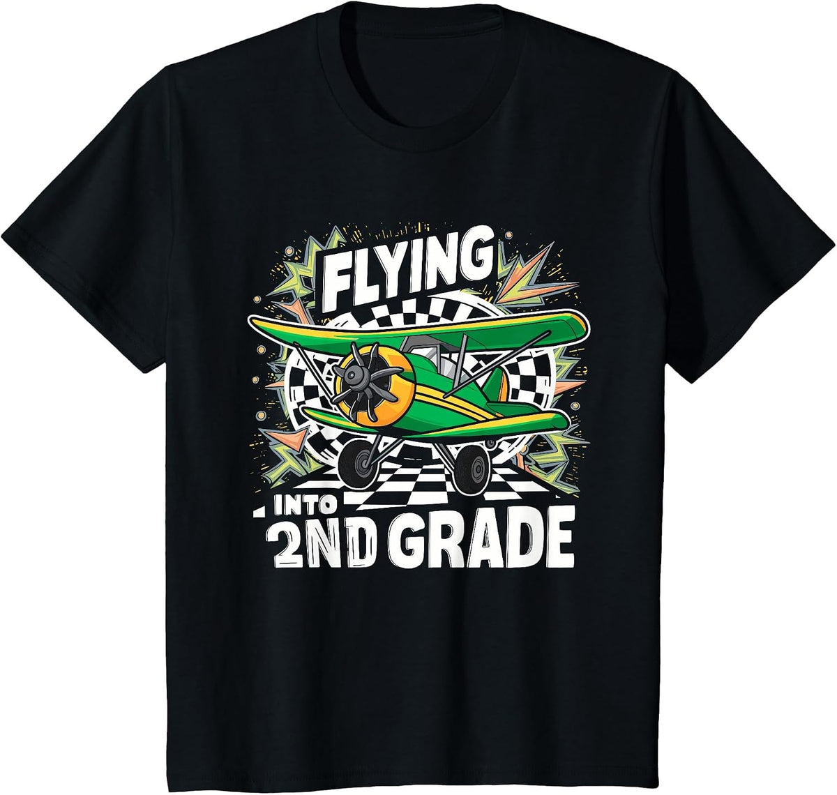 Flying Into 2nd Grade Airplane Pilot Back to School Kids T-Shirt - Black
