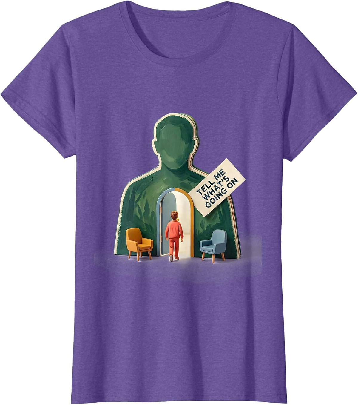 Women's Tell Me What's Going On Groovy Retro School Counselor T-Shirt - Purple Heather
