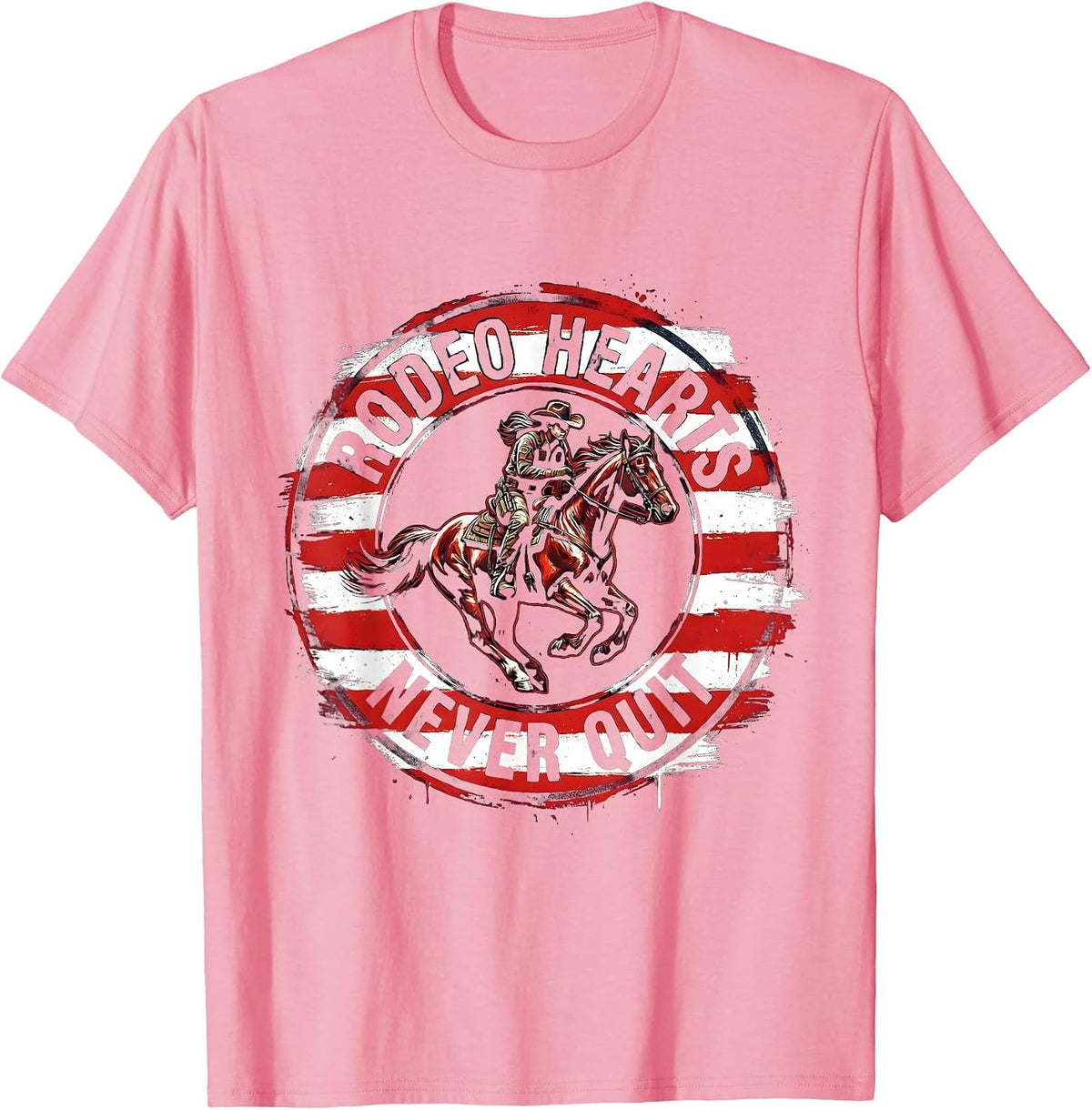 Men's Rodeo Hearts Never Quit Cowgirl Design T-Shirt - Pink