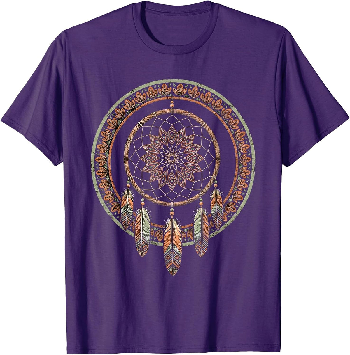 Men's Dreamcatcher Turquoise Beads Western Boho Design T-Shirt - Purple
