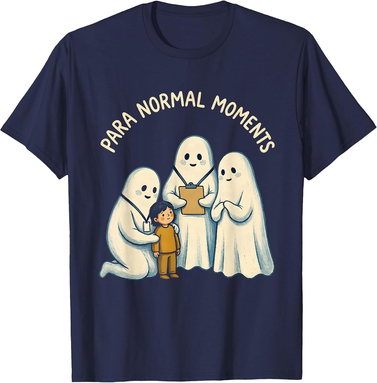 Men's Para Normal Moments Storybook Ghost Paraeducator Halloween T-Shirt - Navy Blue