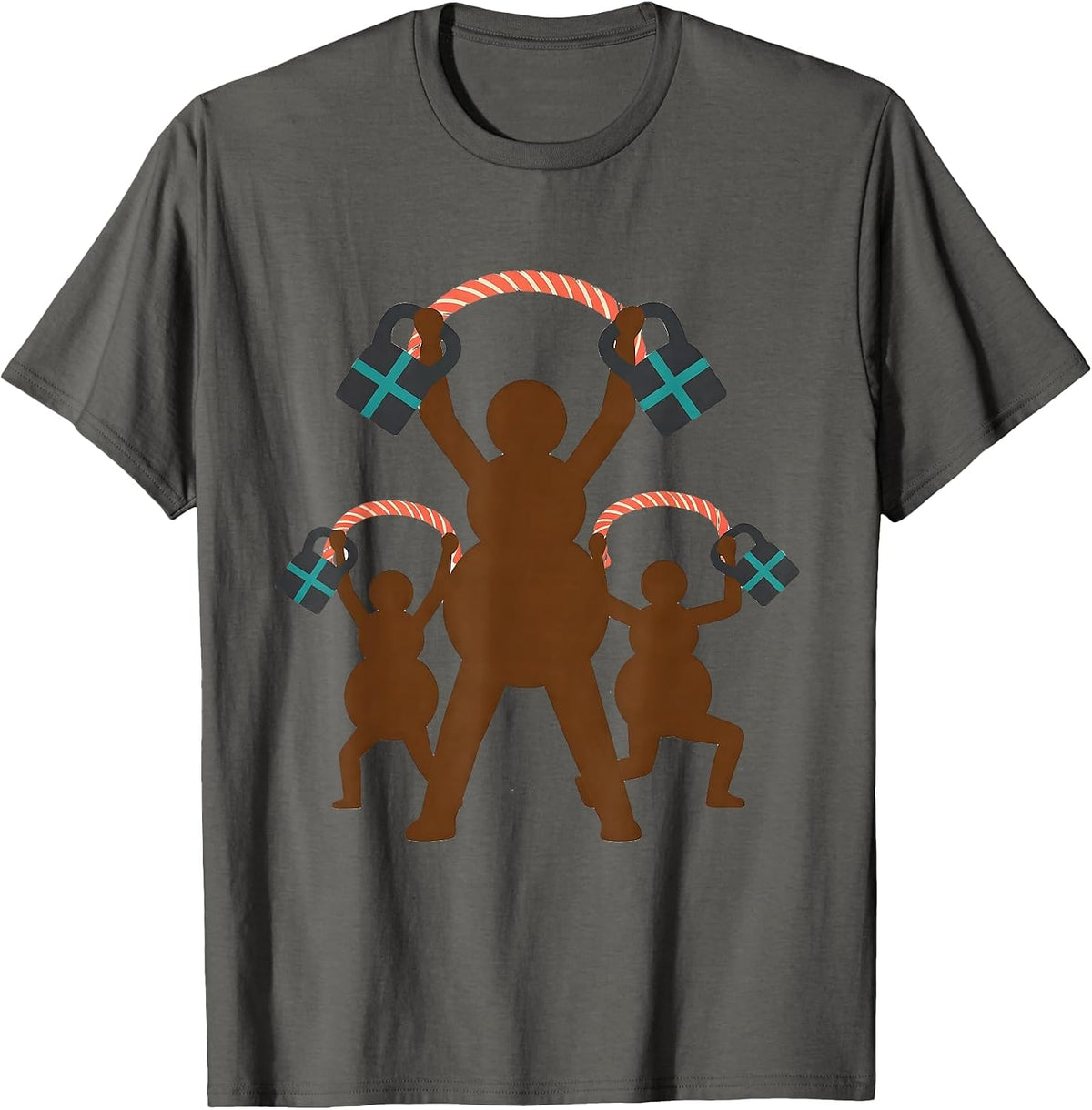 Men's Snowman Kettlebell Midcentury Modern Christmas Gym Humor T-Shirt - Asphalt Grey
