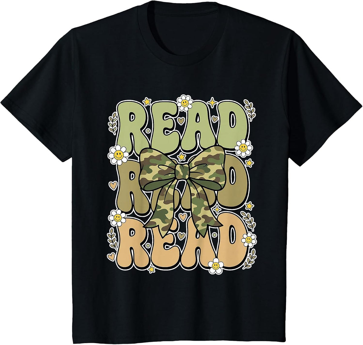 Read Camo Bow Groovy Teacher Librarian Book Lover T-Shirt - Black