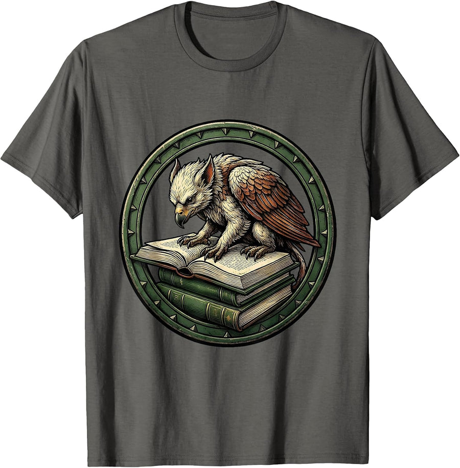 Vintage Bookworm Griffin Cub Reader Humor T-Shirt - Asphalt Grey