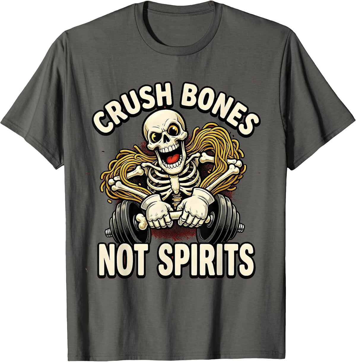Halloween Skeleton Bone Crusher Gym Design T-Shirt - Asphalt Grey