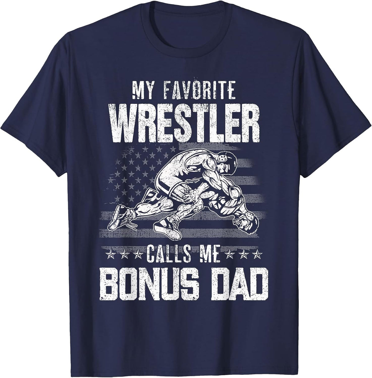 Wrestling My Favorite Wrestler Calls Me Bonus Dad Xmas T-Shirt - Navy Blue