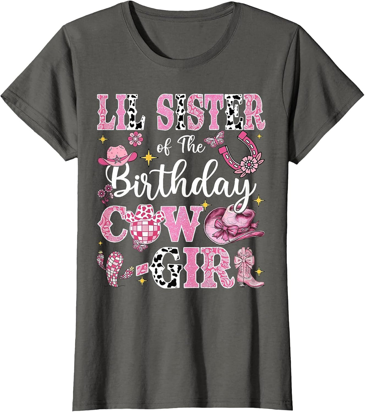 Lil Sister of The Birthday Cow-Girl Rodeo Lil Sister Bday T-Shirt - Asphalt Grey