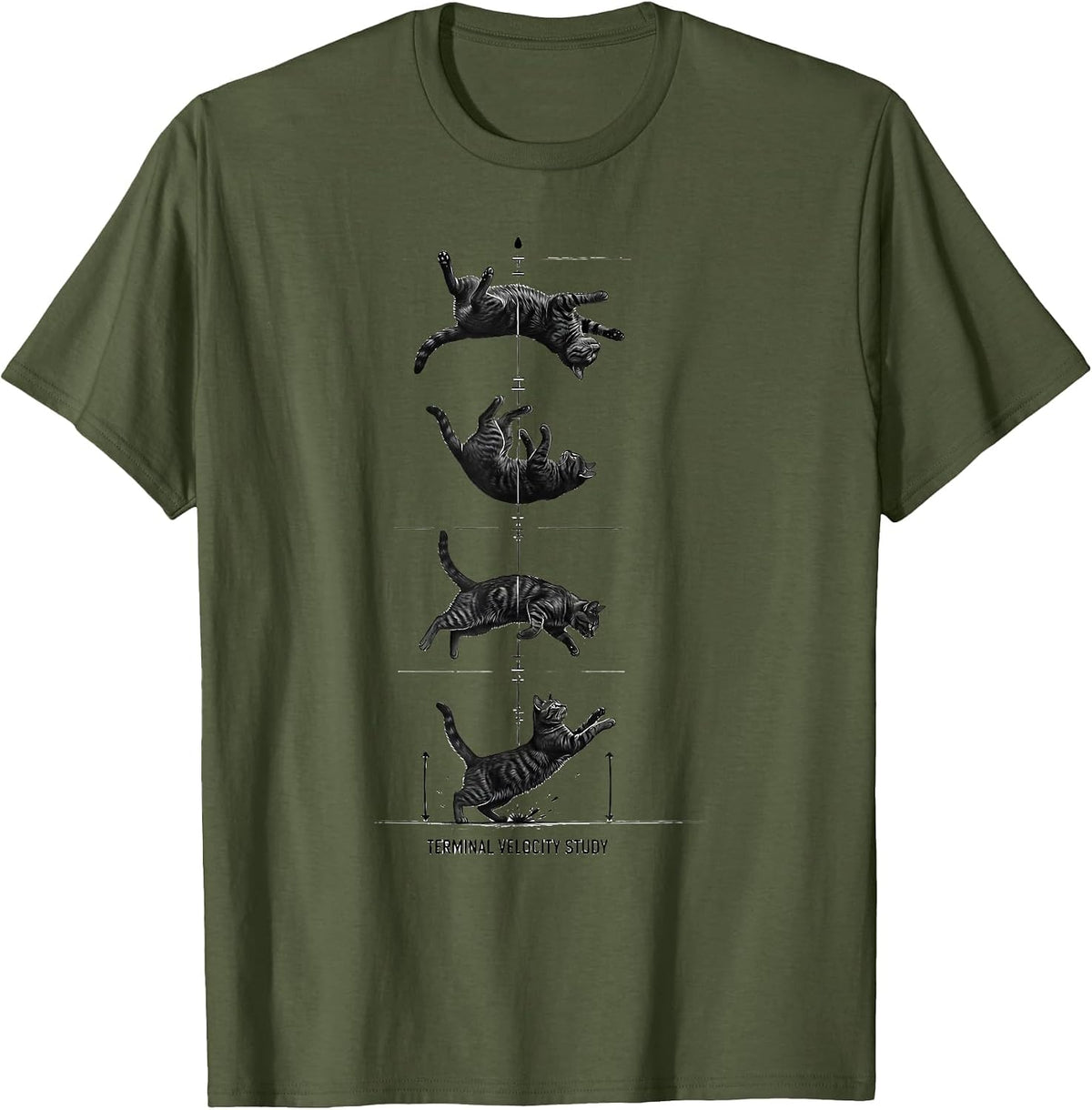 Terminal Velocity Study Funny Science Cat Teacher Student T-Shirt - Olive Green