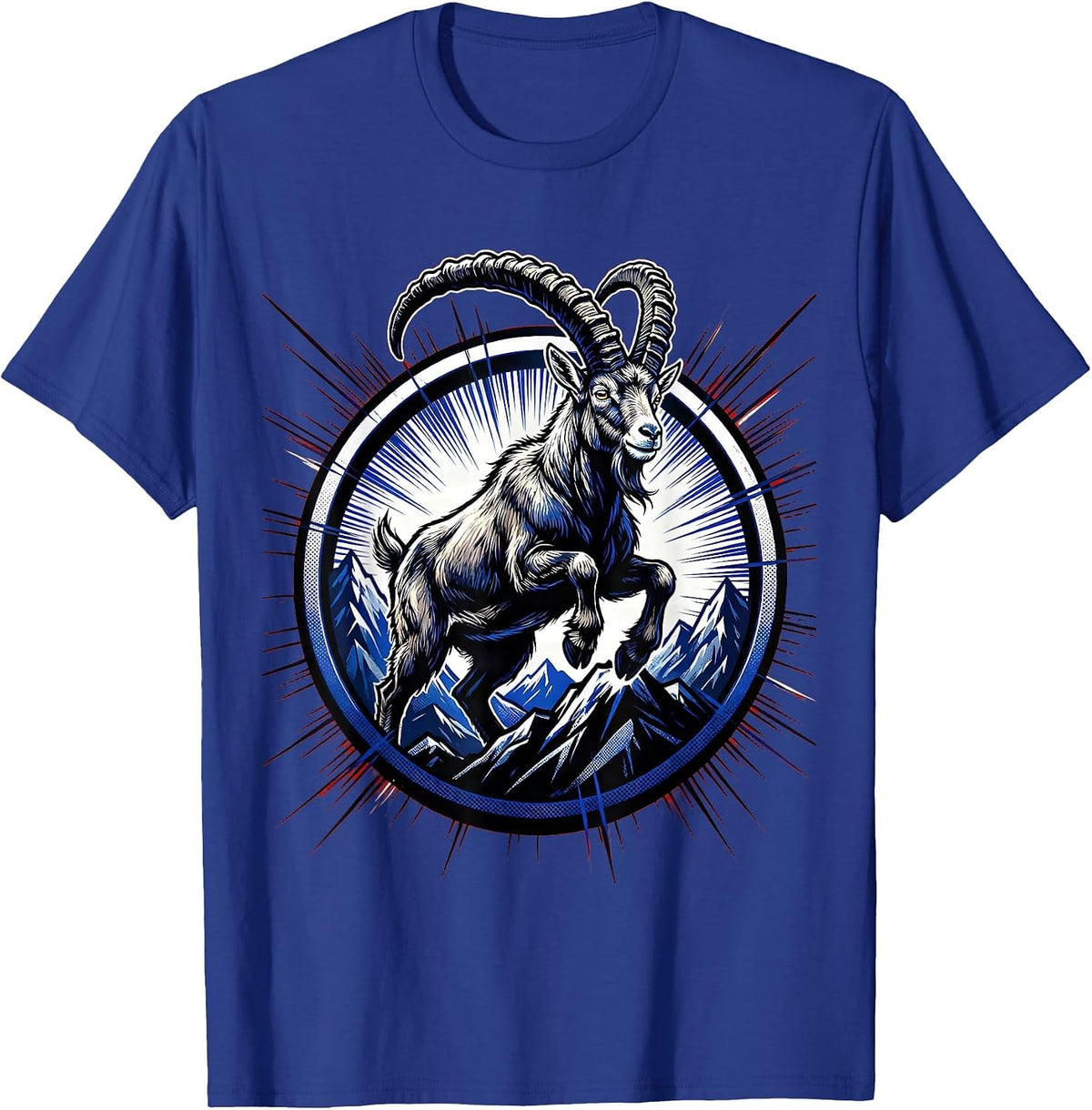 Mountain Goat Summit Peak Wildlife Illustration T-Shirt - Royal Blue