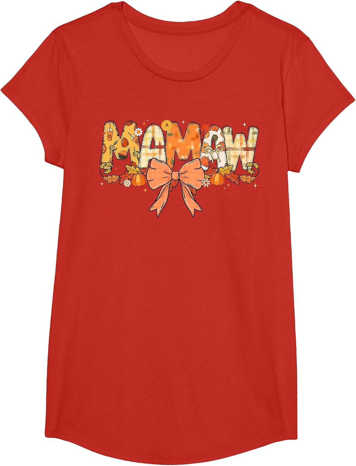 Mamaw Pumpkin Fall Coquette Bow Thanksgiving Mom Women T-Shirt - Girls Red