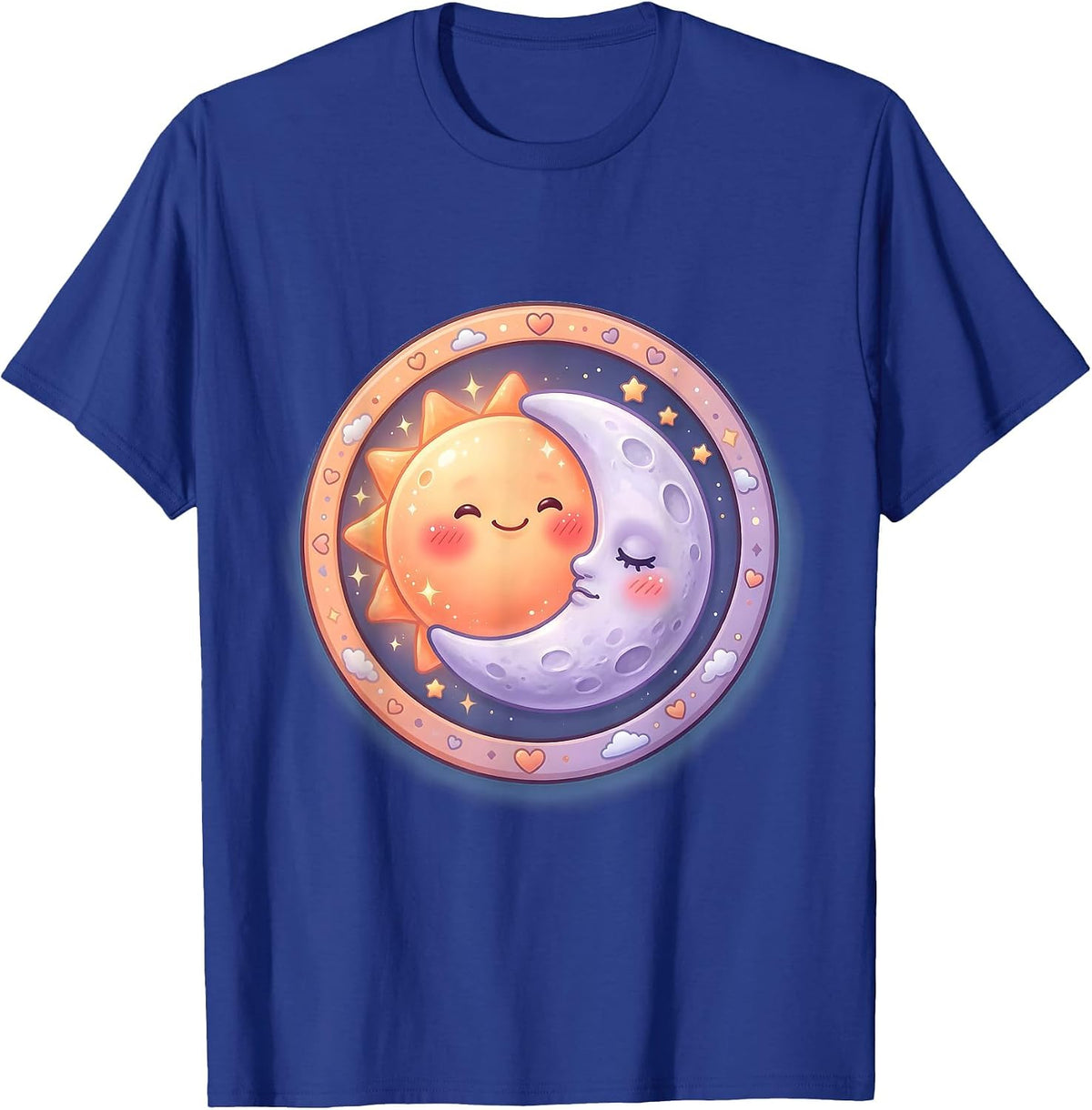 Men's Couples Matching Sun Melting Into Moon Horizon T-Shirt - Royal Blue