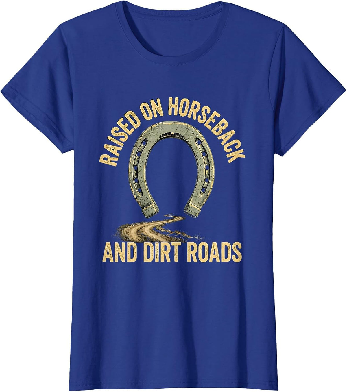 Women's Raised On Horseback And Dirt Roads Boho Western Cowboy Rodeo T-Shirt - Royal Blue