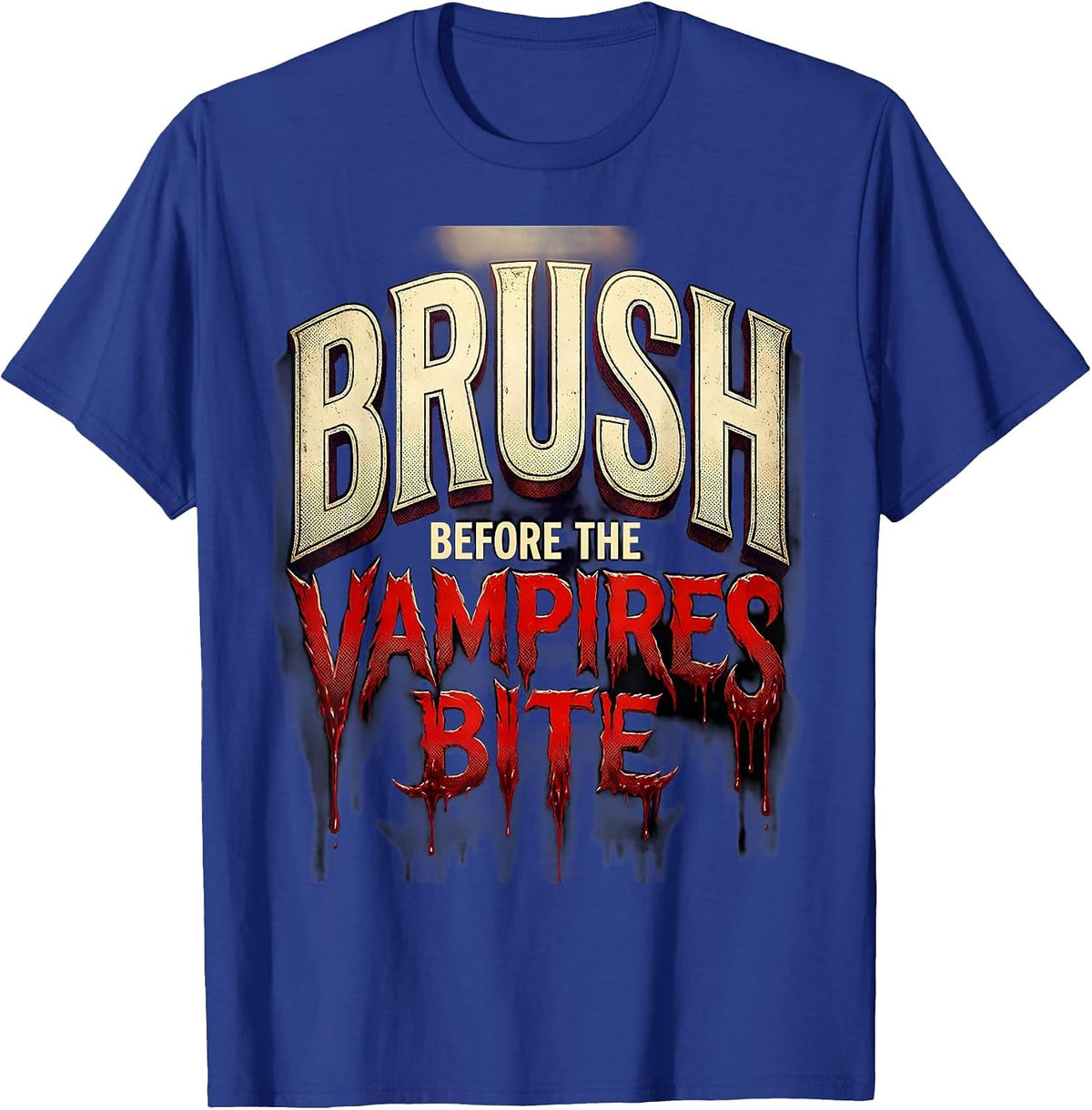Men's Brush Before the Vampires Bite Halloween Dental T-Shirt - Royal Blue
