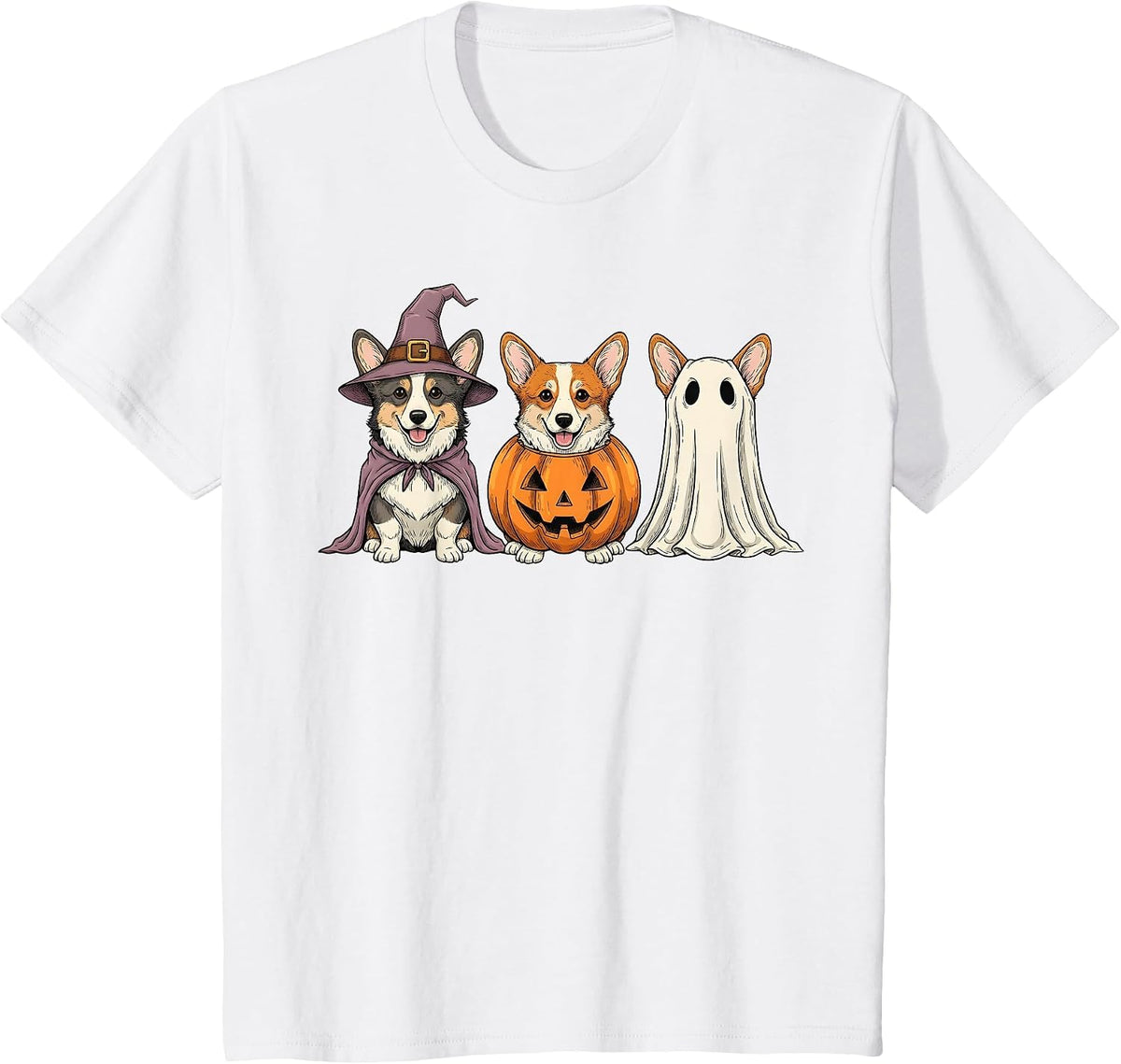 Spooky Ghost Corgi Pumpkin Halloween Dog Lover T-Shirt - White