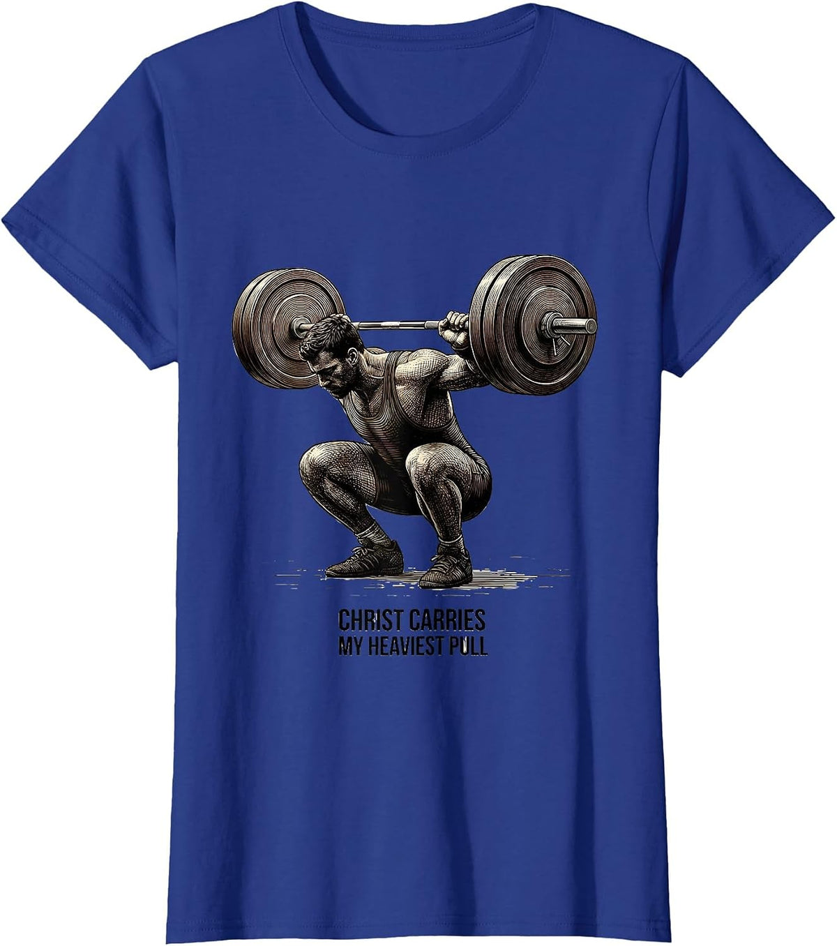 Women's Christ Carries My Heaviest Pull Faith Motivation Gym T-Shirt - Royal Blue