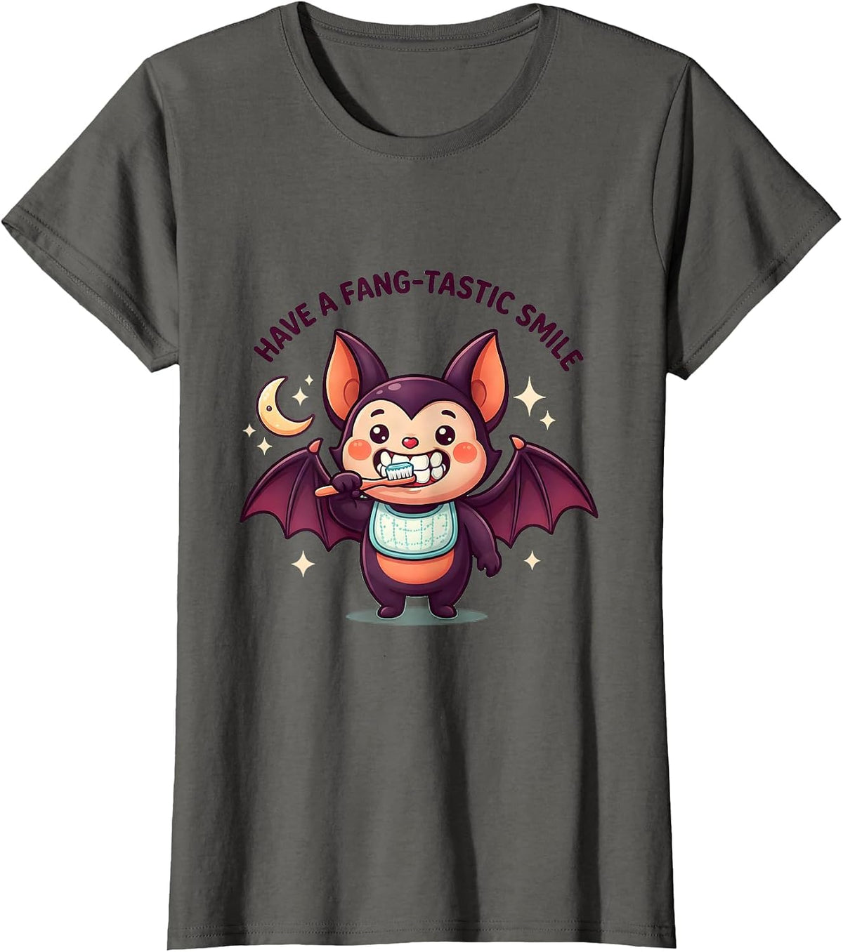 Women's Have A Fang-tastic Smile Cute Kawaii Halloween Dentist T-Shirt - Asphalt Grey