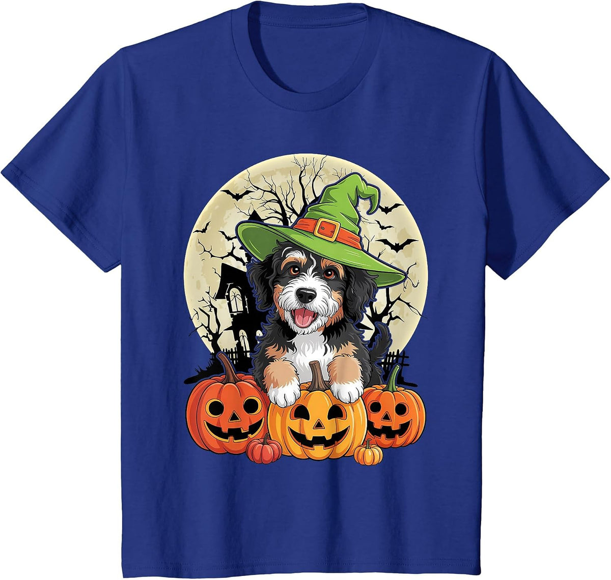 Bernedoodle Dog Halloween T-Shirt - Royal Blue
