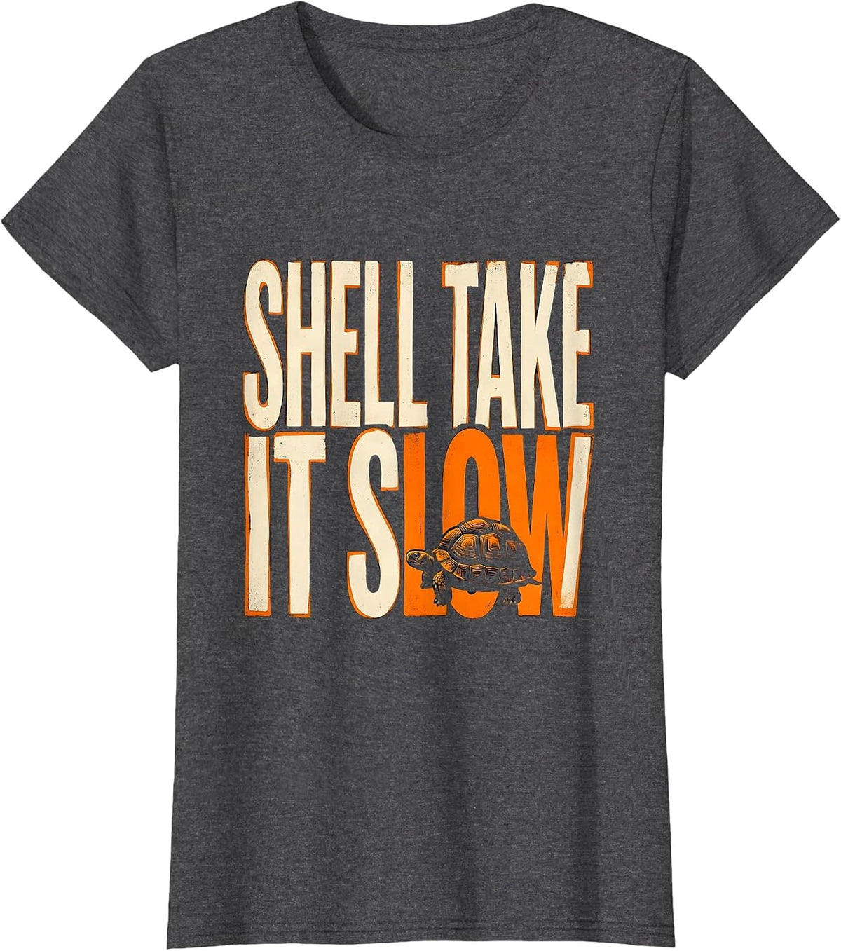 Women's Shell Take It Slow Stencil Graphic Turtle Lover Humor T-Shirt - Dark Heather Grey