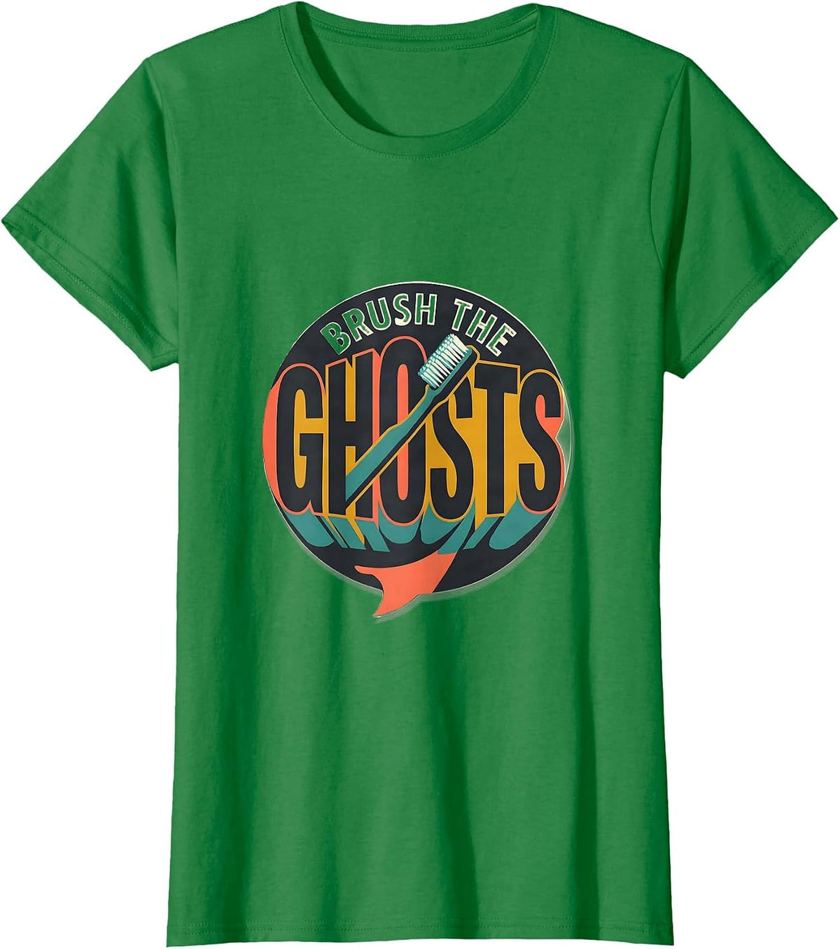 Women's Brush the Ghosts Midcentury Modern Dental Halloween Costume T-Shirt - Kelly Green