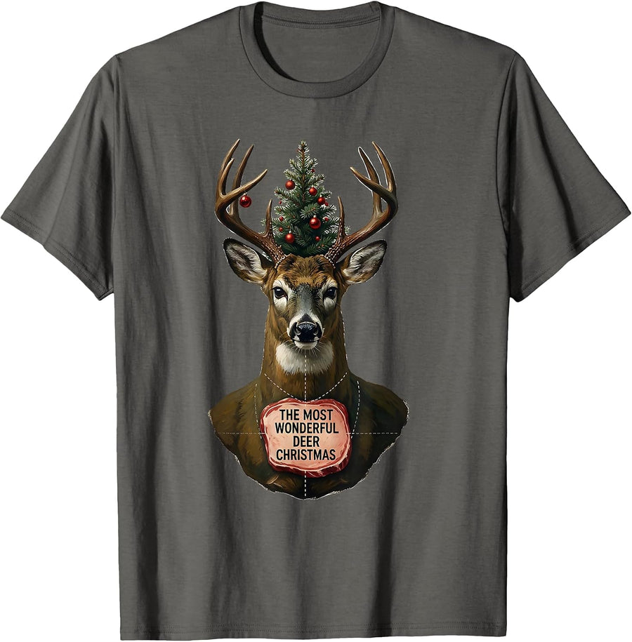 The Most Wonderful Deer Christmas Funny Hunting Gift T-Shirt - Asphalt Grey