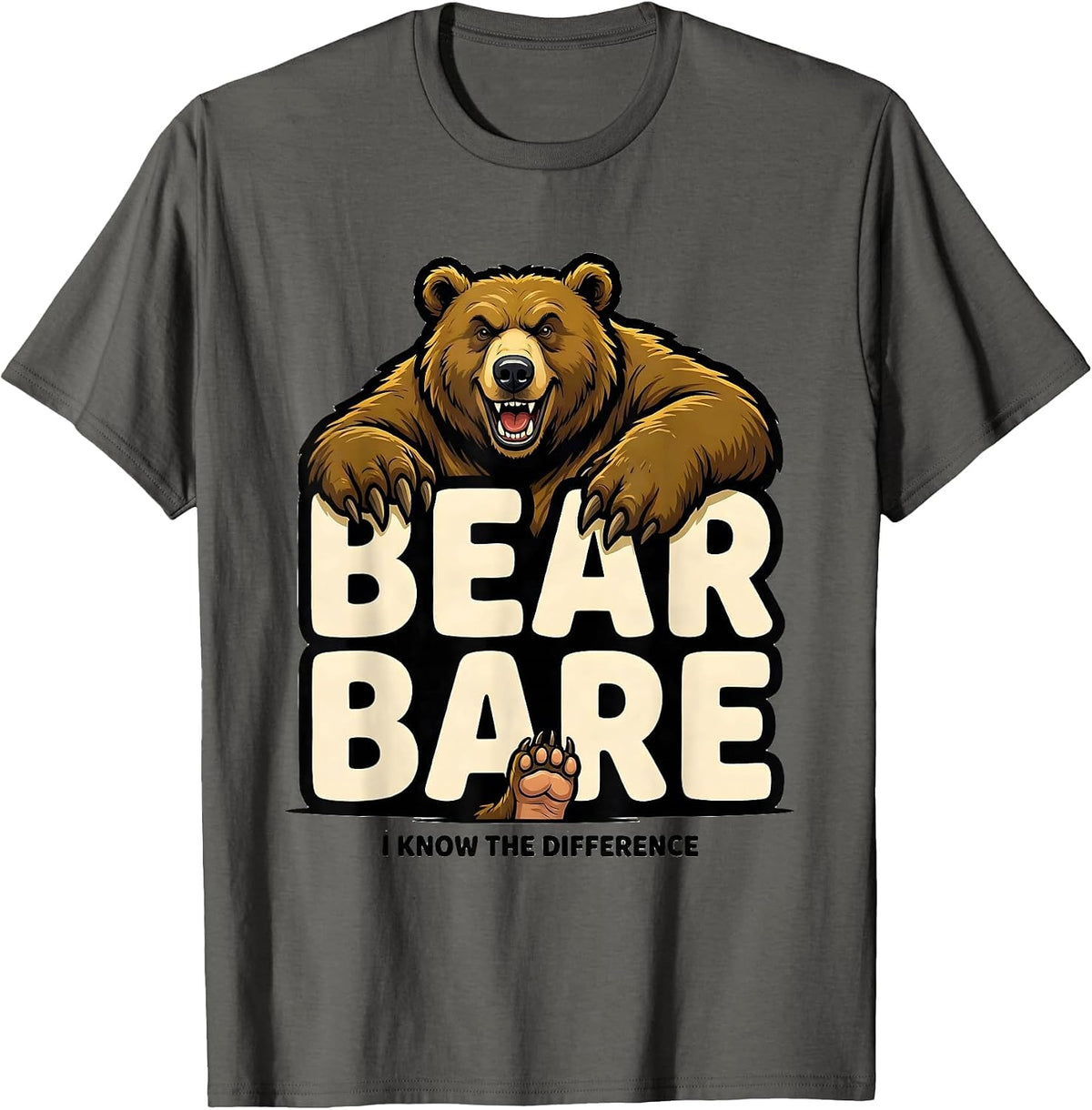 Bear Bare I Know The Difference Funny Grammar Teacher T-Shirt - Asphalt Grey