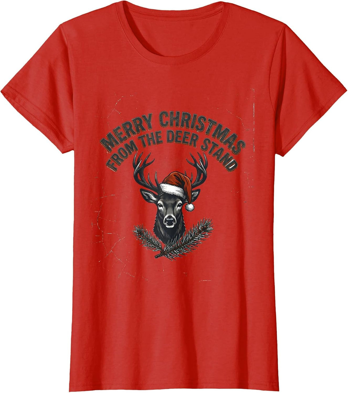 Women's Merry Christmas From The Deer Stand Distressed Hunting Gift T-Shirt - Red