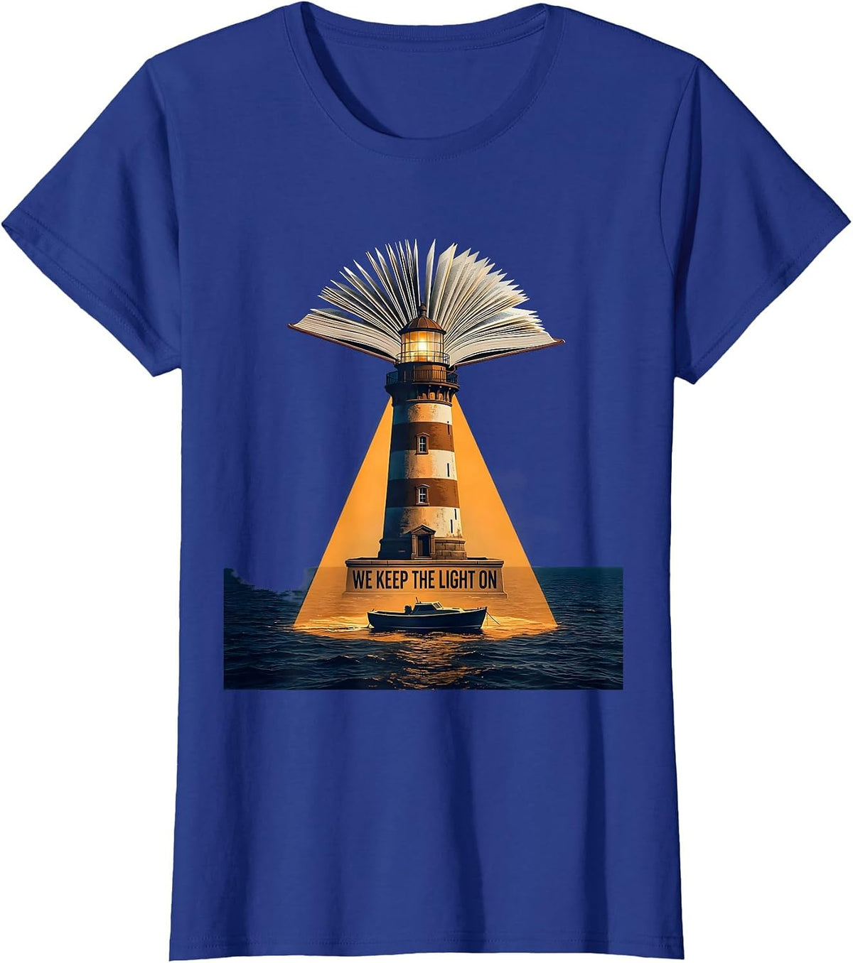 Women's We Keep The Light On Funny Bookworm Reader Literacy Humor T-Shirt - Royal Blue