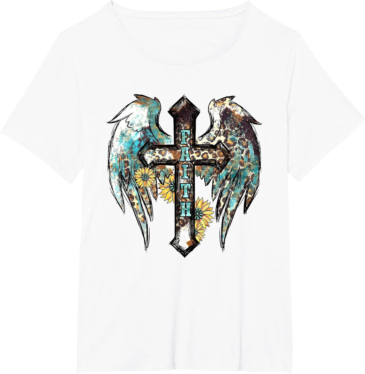 Christian Western Cross with Sunflower Decor for Women Faith T-Shirt - White