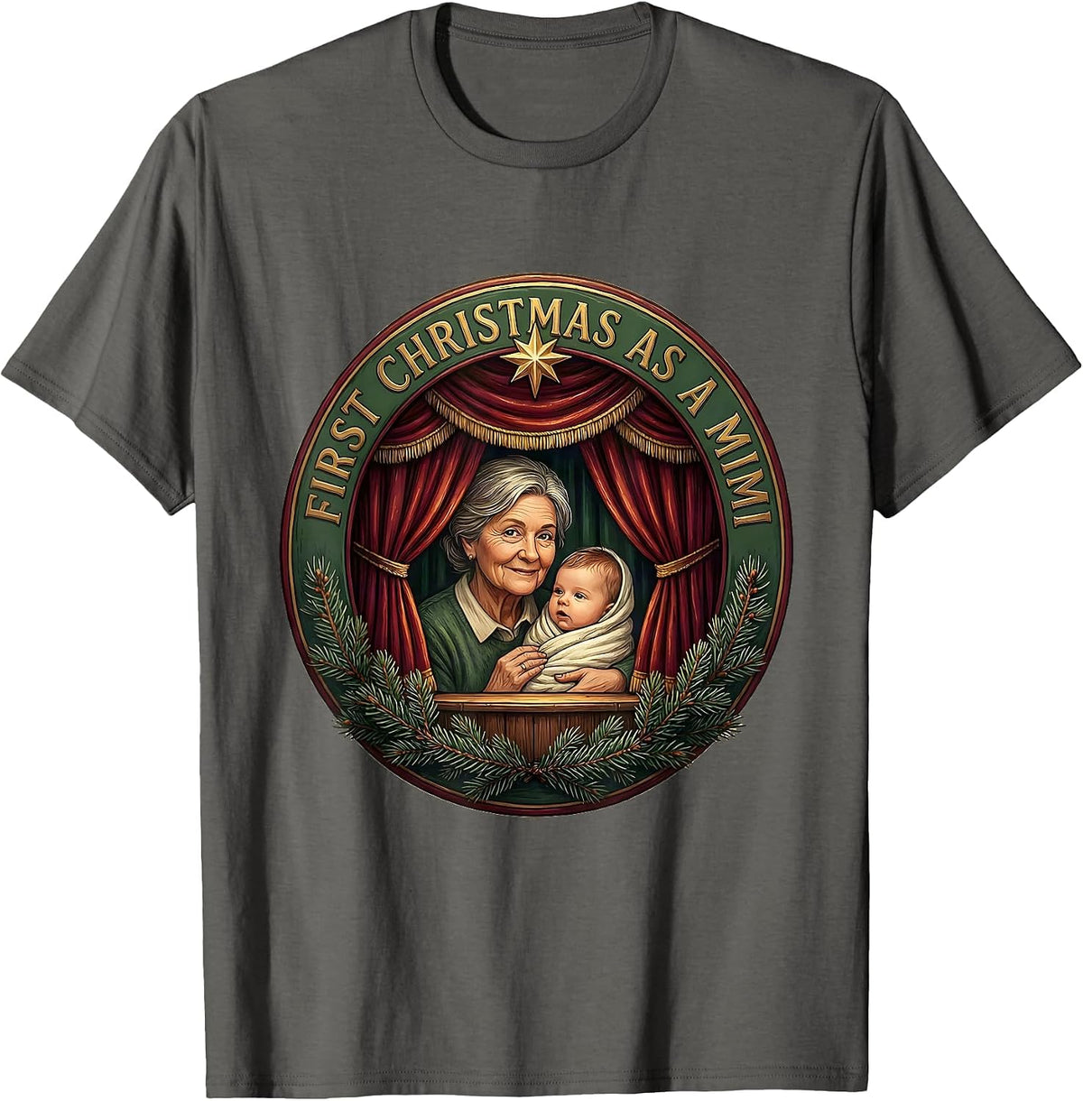 First Christmas As A Mimi Family Matching New Grandma T-Shirt - Asphalt Grey