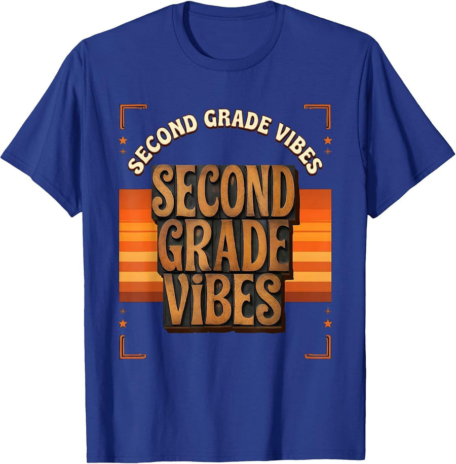 Second Grade Vibes Retro Teacher Back To School T-Shirt - Royal Blue