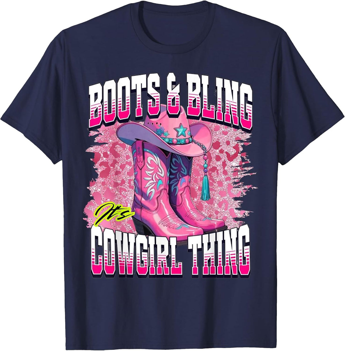 Boots and Bling It's A Cowgirl Thing Western Rodeo Cowgirls T-Shirt - Navy Blue