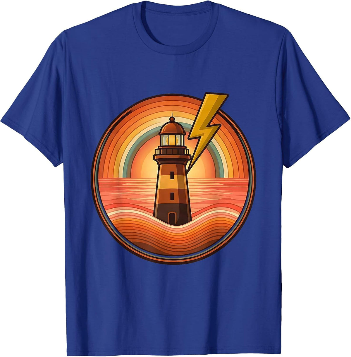 Men's Gulf Coast Lighthouse Lightning Storm Illustration T-Shirt - Royal Blue