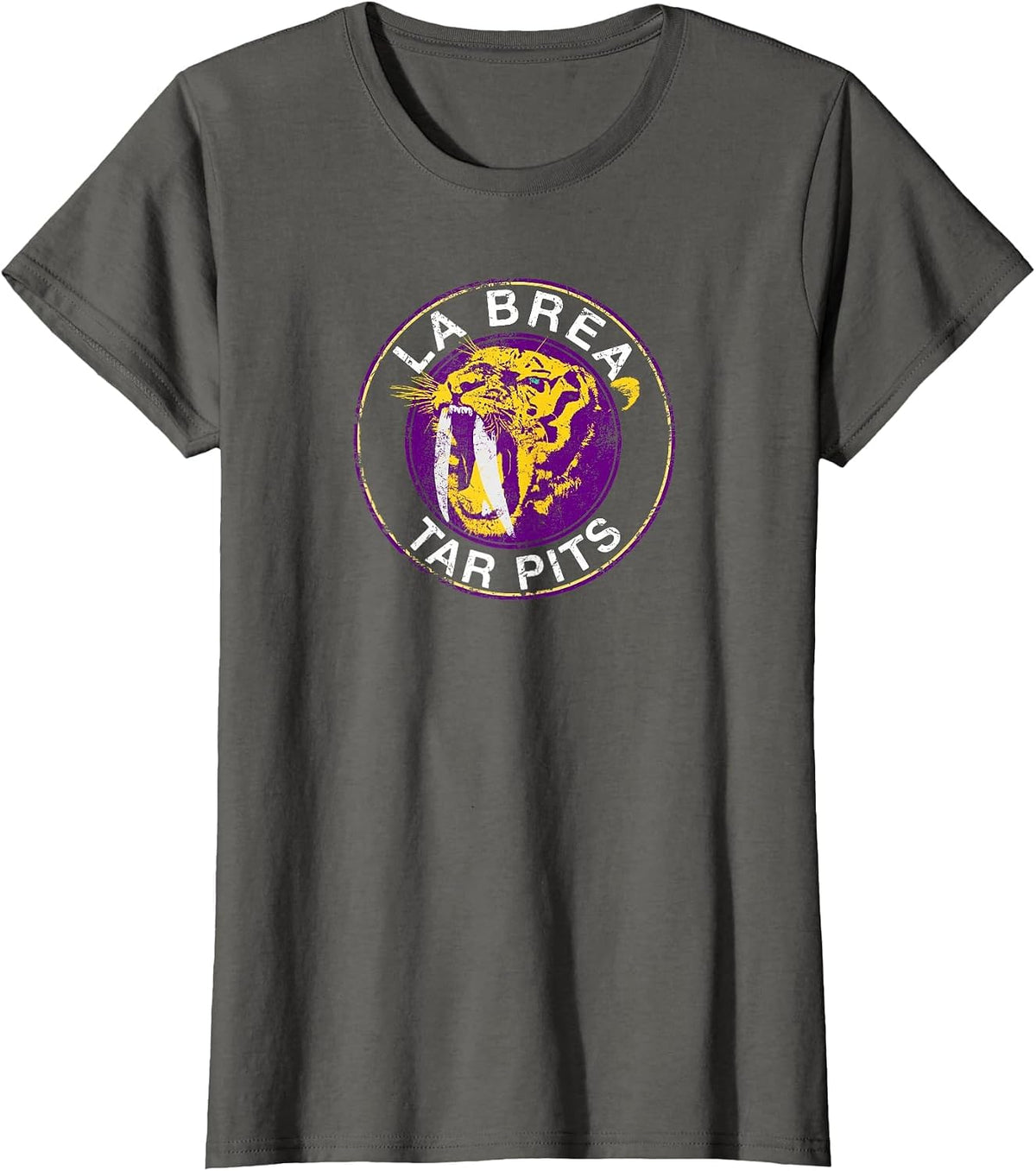 Saber-Tooth Tiger La Brea Tar Pits California T Shirt T-Shirt - Asphalt Grey