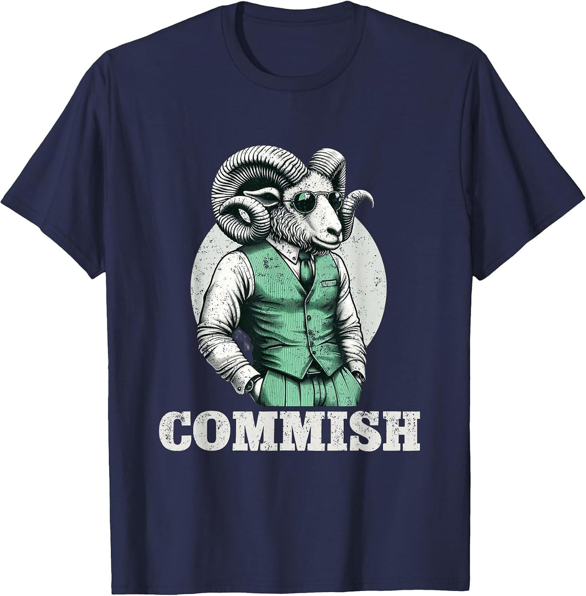 Fantasy Football Commissioner Funny Draft Goat Commish T-Shirt - Navy Blue