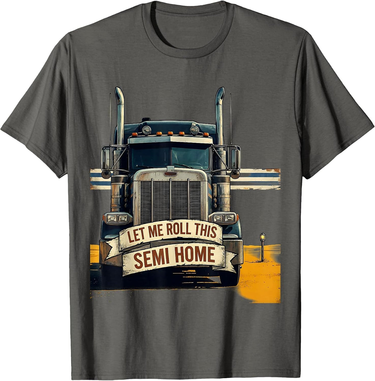 Men's Let Me Roll This Semi Home Vintage Trucker American Flag T-Shirt - Asphalt Grey