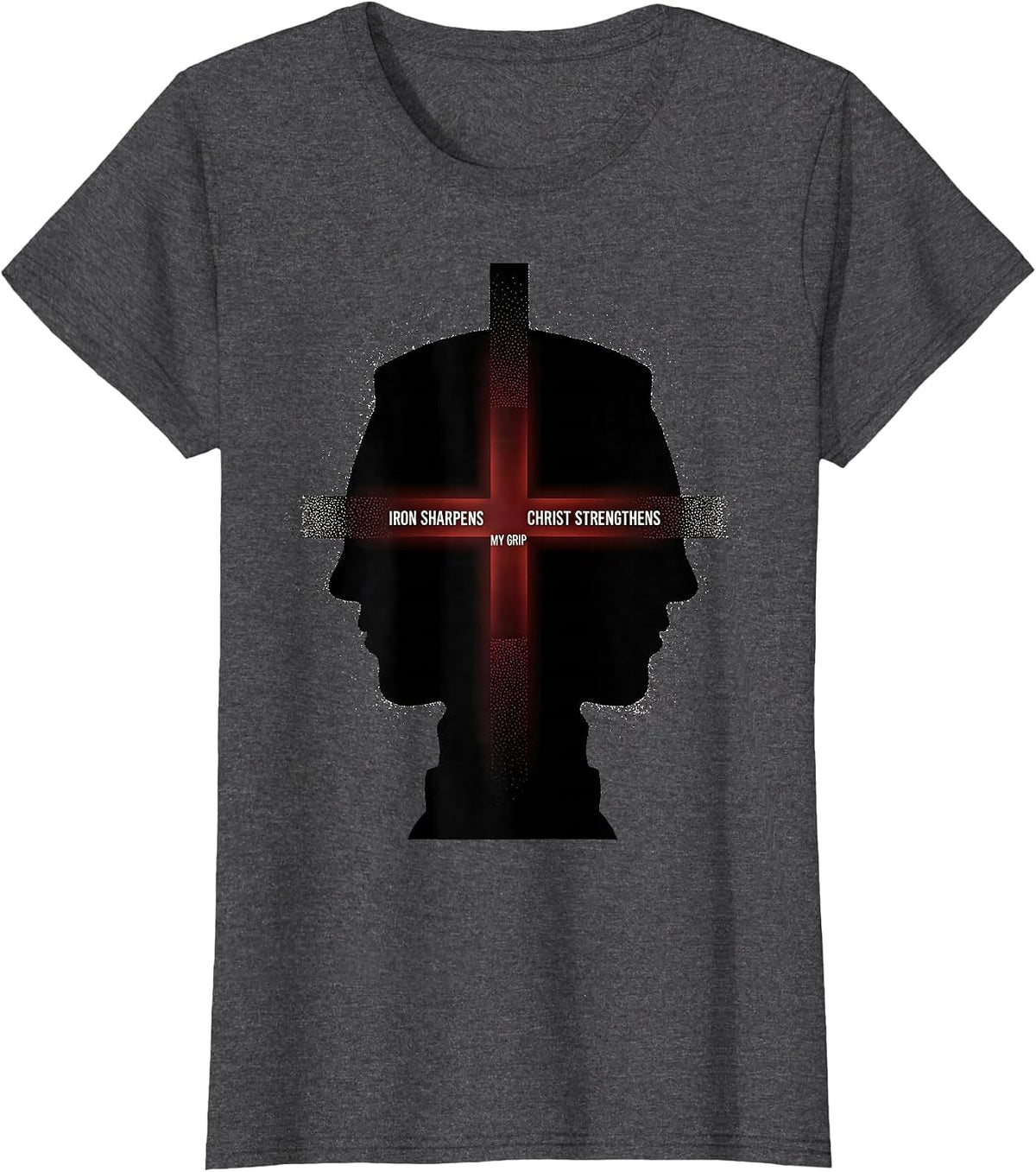 Women's Iron Sharpens, Christ Strengthens My Grip Christian Gym T-Shirt - Dark Heather Grey