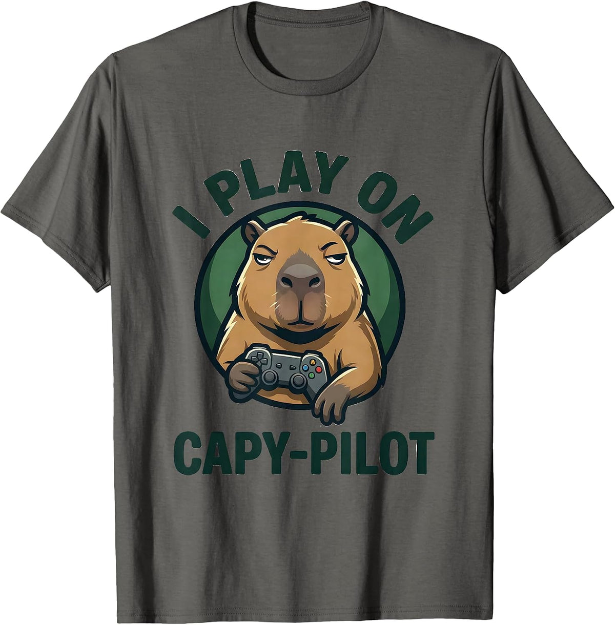 Men's I Play On Capy-Pilot Funny Capybara Gamer Meme Humor T-Shirt - Asphalt Grey