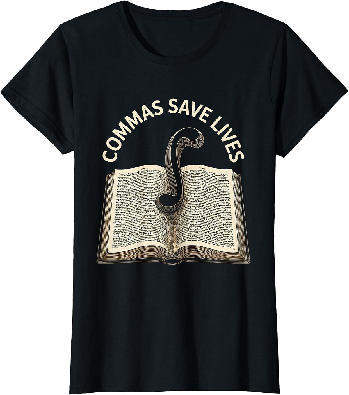 Women's Commas Save Lives English Teacher Design T-Shirt - Black