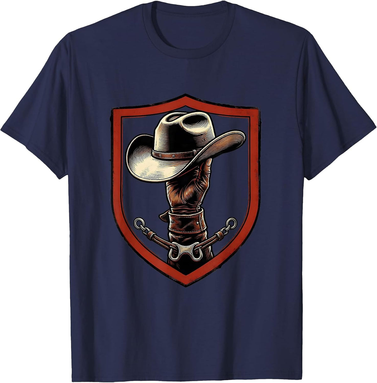 Sealed Shield Cowboy Hat Western Cowgirl Rodeo Pride T-Shirt - Navy Blue