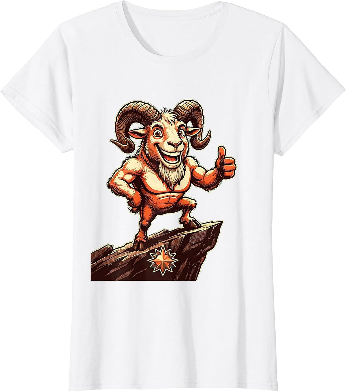 Mountain Goat Rocky Cliff Wildlife Illustration T-Shirt - White