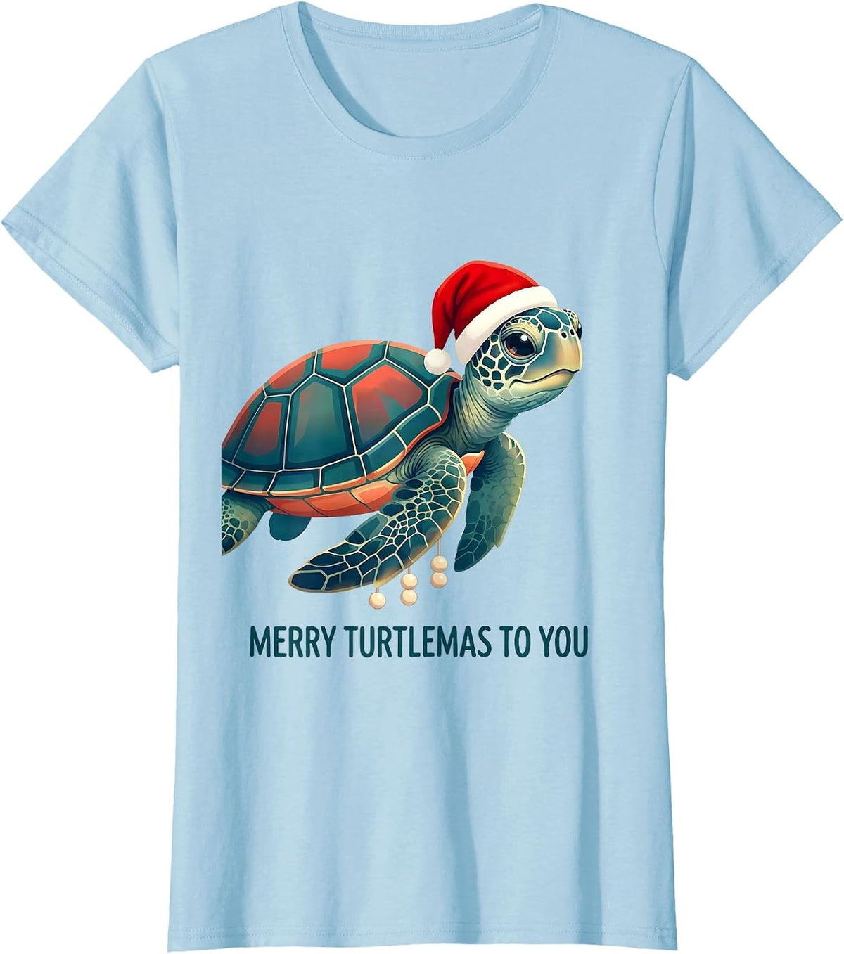 Merry Turtlemas To You Cute Kawaii Sea Turtle Christmas T-Shirt - Baby Blue