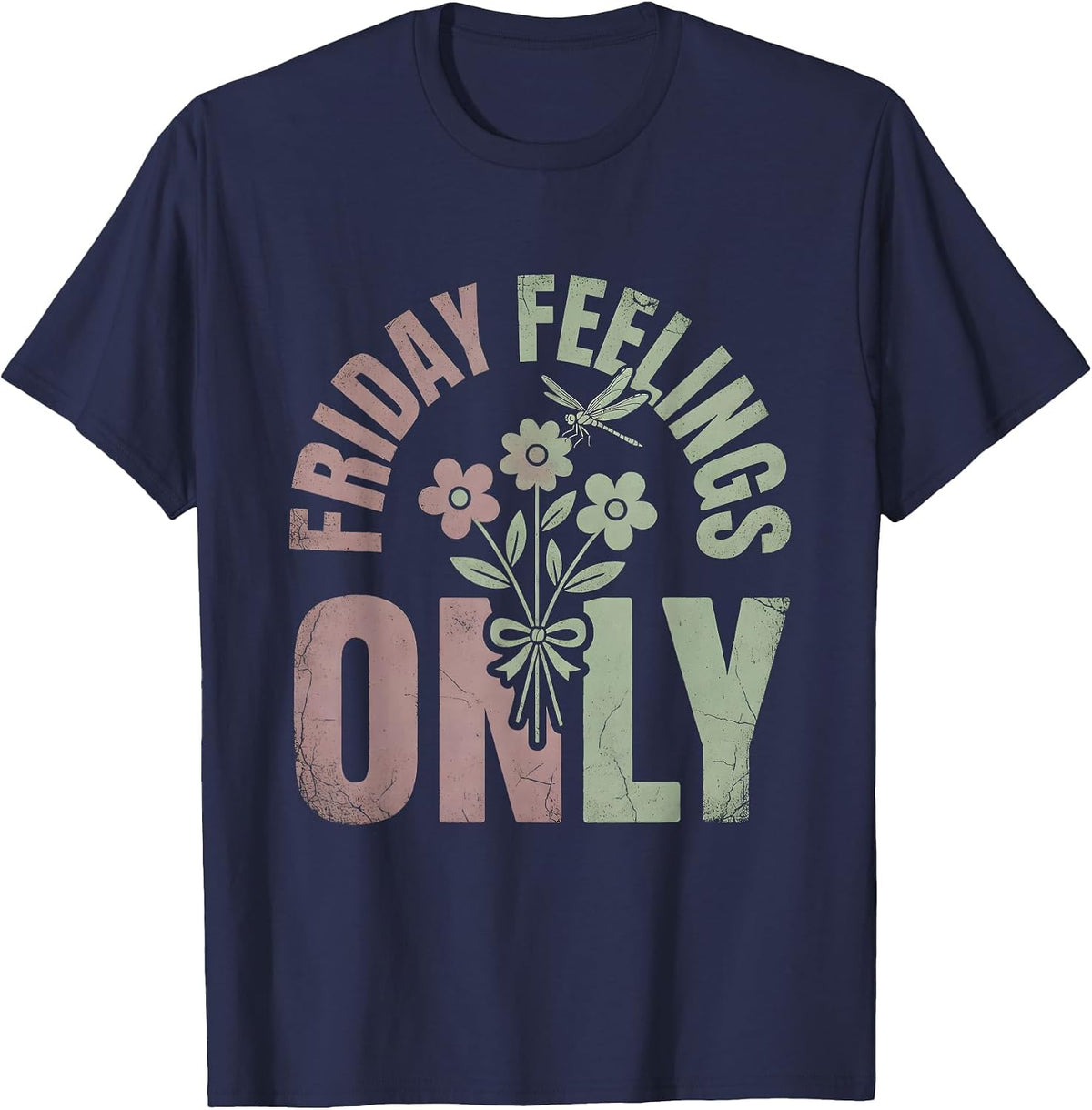 Friday Feelings Only Good Vibes Design T-Shirt - Navy Blue