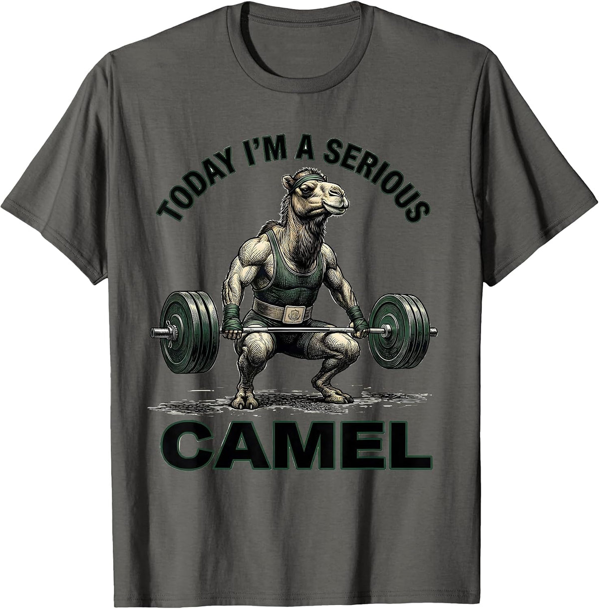 Men's Today I'm A Serious Camel Funny Gym Weightlifting Workout T-Shirt - Asphalt Grey