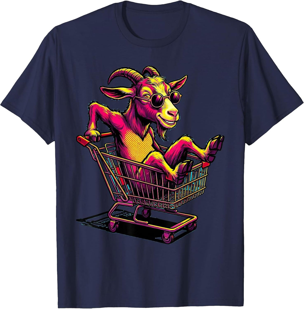 Men's Goat in Sunglasses Shopping Cart Climber T-Shirt - Navy Blue