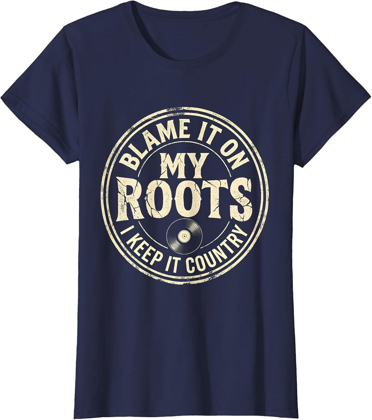 Women's Blame It On My Roots I Keep It Country Boho Western T-Shirt - Navy Blue