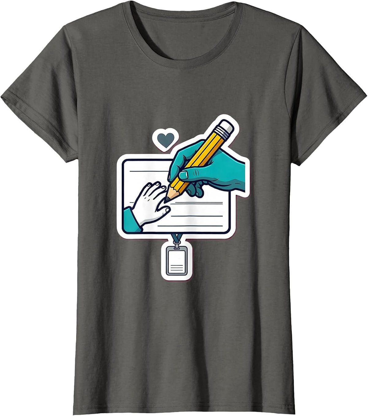 Women's Handprint Pencil Guide Paraeducator Appreciation Sticker T-Shirt - Asphalt Grey